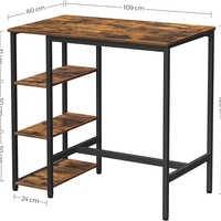 VASAGLE Masa de bar dreptunghiulara cu cadru metalic, 3 rafturi, design industrial, 109x60x100cm, maro vintage si negru