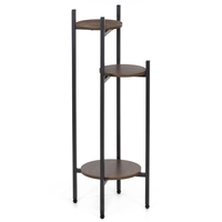 Suport pentru flori, rotund cu 3 polite, structura metalica si MDF, 32x32x81 cm, negru