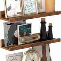VASAGLE Set 3 rafturi suspendate plutitoare, cu margine frontala inaltata, 38x10x5 cm, maro rustic