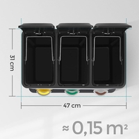 SONGMICS Cos de gunoi din inox cu 3 compartimente colectare selectiva, cu galeti interioare, 3x8litri, argintiu si negru