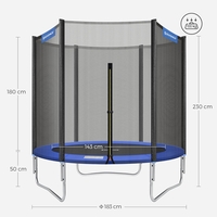 SONGMICS Trambulina pentru copii cu plasa de protectie exterioara, diametru 183 cm, 100 kg, albastru