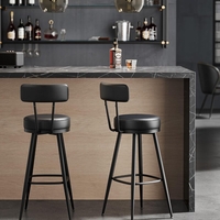 VASAGLE set 2 scaune de bar rotative 360°, cu spatar, inaltime 101 cm, piele sintetica, cadru otel, stil modern, negru