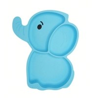 Set 10 Piese Servire Masa. Flippy, pentru Bebelusi si Copii, din Silicon/Lemn, cu Ventuze Anti-alunecare, fara Alergeni. +6 Luni, Model Elefant