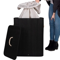 Cos de rufe cu capac si 2 compartimente, sac textil detasabil, 100 litri, 52x33x63 cm, negru