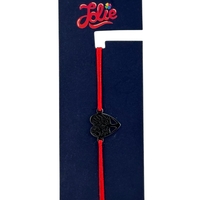 Martisor Bratara din Inox pentru Copii, Jolie, Textil si Inox, Snur Rosu, Model Inimioara, Argintiu