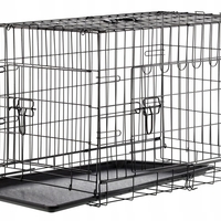 Cusca metalica pliabila pentru animale, cu maner si tava detasabila, 107x69x76 cm, negru
