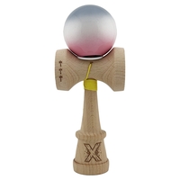 Kendama X Originala, Profesionala, Flippy, Super Sticky cu Cupe Mari KING SIZE V3, Gaura in Baza, Rulment Metalic, din lemn 18 cm, Ata 62/65 cm, Gradient Gri/Alb/Roz