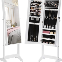 SONGMICS Oglinda de podea cu suport, din MDF, spatiu de depozitare, 41x37x152 cm, alb