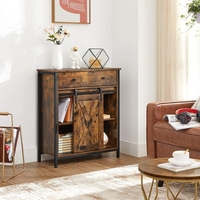 VASAGLE Comoda pentru living sau bucatarie, cu 2 sertare si usa glisanta, rafturi reglabile, stil rustic, 30x70x80cm, maro si negru