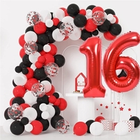 Balon din Folie Metalizata Flippy, Figurina Cifra, Tema Aniversare 40 cm, Ambalaj Individual, Pai inclus, Umflare cu Aer sau Heliu, Rosu, Cifra 1
