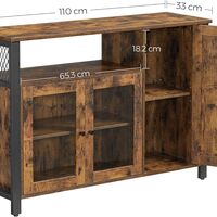 VASAGLE Dulap de depozitare tip bufet, cu 3 usi, stil industrial, 110x33x75cm, maro rustic si negru