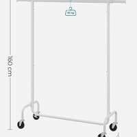 SONGMICS Suport pentru haine extensibil pe roti, bara reglabila 110-150 cm, stil industrial, 150x45x160 cm, alb mat