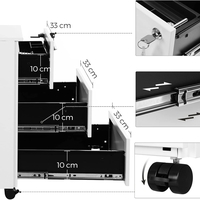SONGMICS Dulap mobil rollbox pentru birouri, 3 sertare pentru documente, corp pre-asamblat, 45x39x54 cm, alb