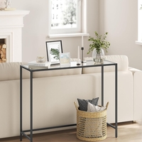 VASAGLE Masa consola 100x20x80 cm, blat sticla securizata si cadru metalic, negru