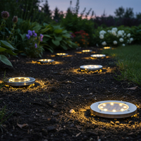 Set 4 lampi solare sol gradina cu 8 LED fiecare, iluminare alei, otel inoxidabil si plastic, 12x12x2 cm, argintiu