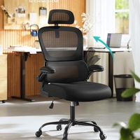 SONGMICS Scaun de birou ergonomic mesh, suport lombar dinamic, tetiera reglabila, brate rabatabile, 70x70x135 cm, negru
