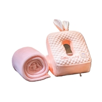 Set 2in1 Patura Microfibra si Perna din Spuma, Vafy, pentru Birou, Calatorii, Pauze, Model Iepuras, Microfibra, 1x1.7 m, 30x35x30 cm, Roz