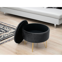 Taburet Caro cu spatiu depozitare, tapitat cu velur, 38x33 cm, negru