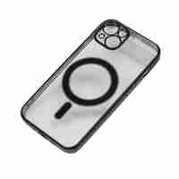 Husa MagSafe pentru Apple iPhone 14, Protectie camera, Full TPU, Margini colorate Electroplating, Magnetica, Incarcare Wireless, Vafy, Negru