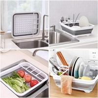 Uscator de vase pliabil, din pastic si silicon, 36x31x12cm, suport tacamuri, alb si gri