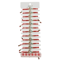 Martisor Bratara pentru Dama si Copii, Jolie, Model Inima cu Flori de Primavara, Set 12 bucati, Pandantiv Emailat, Snur Reglabil, Rosu/Multicolor