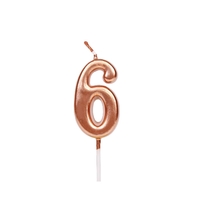 Lumanare de Tort, Flippy, Model Cifra 6, Party, 4.5 x 2.5 cm, din Parafina, Rose Gold