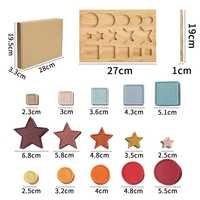 Jucarie Educativa, Flippy, +12 Luni, Tip Montessori, din Lemn si Silicon, Forme Geometrice Stivuibile, 15 Piese, 27 x 19 cm, Multicolor