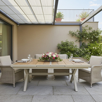 Masa gradina extensibila 180-240 cm din aluminiu cu blat aspect lemn, 180-240x90x76 cm, bej