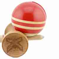 Kendama X Rainbow Originala, Profesionala, Flippy, Big Cups V2, Super Sticky cu Cupe Mari, Rulment Metalic, din lemn 18 cm, Ata 55 cm, Rosu/Maro