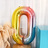 Balon din Folie Metalizata Gradient Flippy, Figurina Cifra, Tema Aniversare 100 cm, Ambalaj Individual, Pai inclus, Umflare cu Aer sau Heliu, Multicolor, Cifra 0