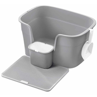 FEANDREA Litiera pisici XL cu pereti inalti, colector de nisip si cutie depozitare, 64x44x33 cm, gri