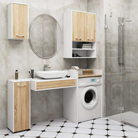 Dulap baie suspendat, cu 2 usi si 2 rafturi deschise, PAL 16 mm, 64x30x94 cm, alb si stejar sonoma