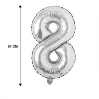 Balon din Folie Flippy, Cifra 8, 81 cm, Pentru Aer sau Heliu, Bulk, Argintiu
