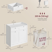 VASAGLE Dulap baie de podea, 2 cosuri de rufe integrate cu saci detasabili, 2 sertare, 79x40x80 cm, alb