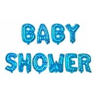 Set Baloane din Folie Metalizata, Vafy, Model Baby Shower, Litere de 40 cm, Baloane Party, Ambalaj Individual, Pai, Ata si Adeziv Incluse, Umflare cu Aer sau Heliu, Albastru