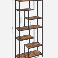 VASAGLE Biblioteca cu forma geometrica, pe 6 nivele, stil industrial, 30x80x180cm, maro rustic si negru