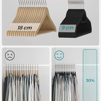 SONGMICS Set de 50 de umerase pentru haine, anti-alunecare cu catifea, bara de cravata si carlig pivotant, 43,5 cm, negru