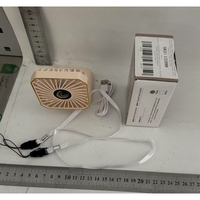Ventilator Portabil, Vafy, de Gat, de Birou, Suport Telefon, 14 x 7 cm, Incarcare USB, din ABS, 3 Viteze, Bej