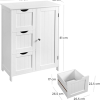 VASAGLE Dulap pentru baie, cu 3 sertare si un raft reglabil cu usa, 60x30x81 cm, alb