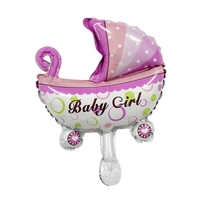 Balon din Folie Metalizata, Vafy, Mini Figurina, Model Carucior Bebelus, Tematica Gender Reveal, 39x29 cm, Ambalaj Individual, Pai Inclus, Umflare cu Aer sau Heliu, Roz