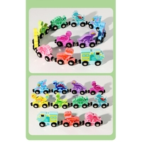 Trenulet Magnetic, Flippy, din Lemn, Model Dinozauri, 10 Animale, +3 Ani, Jucarie de Asamblat, Multicolor