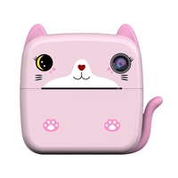 Camera Instantanee pentru Copii, Flippy, cu Functie de Printare, Camera Frontala + Selfie, Cablu USB-C, Bluetooth, Compatibil iOS/Android, Imprimare APP, Model Pisica, Roz