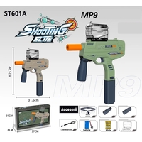 Mitraliera de jucarie electrica Flippy cu bile de hidrogen de gel, gun bluster, tragere in rafala, varsta peste 6 ani, ochelari de protectie, 5000 de bile incluse, cablu de incarcare, 40.1 x 31.6 cm, Mp9, crem