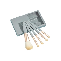 Set 5 Pensule de Machiaj cu Peri Moi, Flippy, cu Suport pentru Depozitare si Oglinda, Albastru