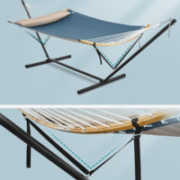 SONGMICS Hamac cu suport metalic, cu suprafata captusita, reglabil, include perna, 200 kg, 400x100x90 cm, albastru