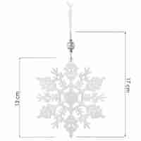 Decoratiune brad fulg de zapada, 13cm, alb cu sclipici