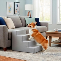 Scara pentru animale de companie, caini sau pisici, 4 trepte, antiderapanta, husa detasabila, inaltime 40 cm, gri deschis