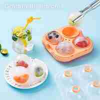 Forma Sfere de Gheata pentru Wiskey si Cocktail-uri Flippy, 4 Sfere, Material Plastic/Silicon Alimentar, Diametru 6.5 cm, cu Orificiu Tip Palnie pentru Umplere, 17 x 17 x 7 cm, Portocaliu