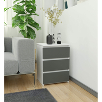 Noptiera cu 3 sertare, PAL laminat 16 mm, 40x35x57 cm, alb si gri