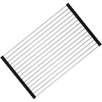 Covoras de Scurgere pentru Chiuveta Bucatarie, din Otel Inoxidabil, Suport Chiuveta, Pliabil, Antiderapant, Usor de Curatat si de Depozitat, 37x30 cm, 15 Tuburi, Negru